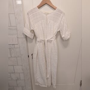 Mara Hoffman Cream Textured Midi Dress with Waist Tie